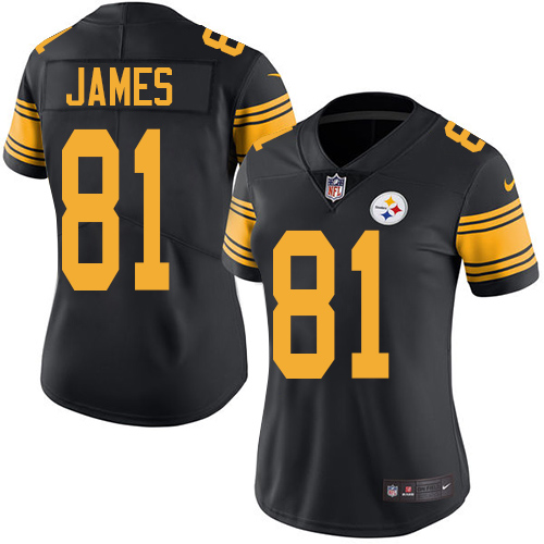 Nike Steelers #81 Jesse James Black Women's Stitched NFL Limited Rush Jersey